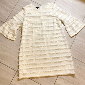 ALFANI IVORY TIERED FRINGE BELL SLEEVE SHIFT DRESS 14 NEW